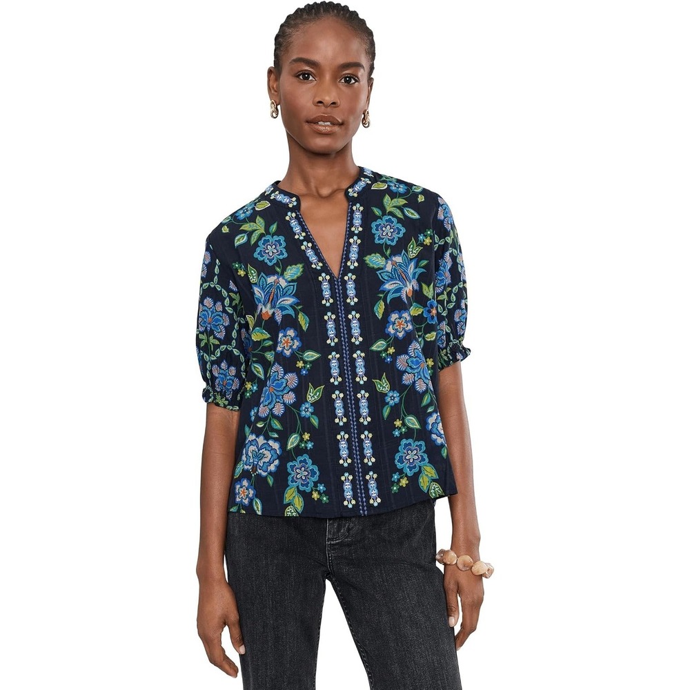 Johnny Was Paris Delmira Floral Blouse Sz L Ramie Boho Embroidered Top Boho